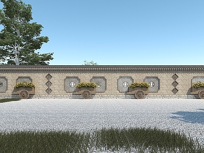 现代其他景观小品 中式古建围墙