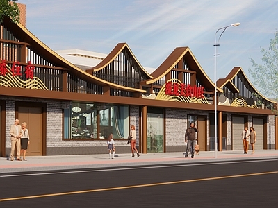 新中式现代餐饮建筑 街道