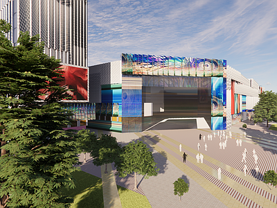 现代极简商场建筑 商业多层 商业入口 商业mall