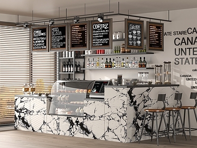 现代咖啡厅 奶茶店 咖啡吧台 面包店展柜 咖啡机 工作台