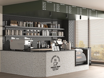 现代咖啡厅 奶茶店 咖啡吧台 面包店展柜 咖啡机 工作台