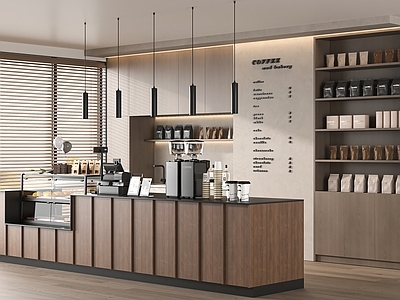 现代咖啡厅 奶茶店 咖啡吧台 面包店展柜 咖啡机 工作台