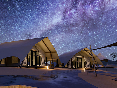 现代简约风格建筑 沙漠帐篷 原木帐篷 网红帐篷木屋 绿色建筑