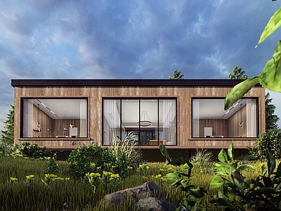 现代侘寂木屋 简约木屋 两房一厅 森林木屋 住宿单元 文旅建筑