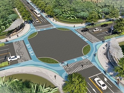 现代广场景观 创意人行道图案 道路广场铺装 街角公园广场 十字路口