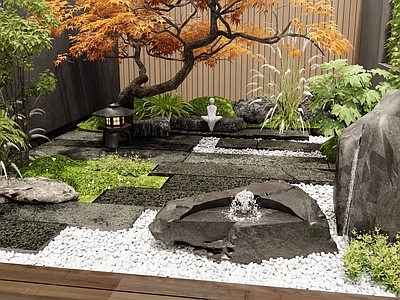 日式新中式庭院小品 水景 流水石 水钵 老石板 汀步