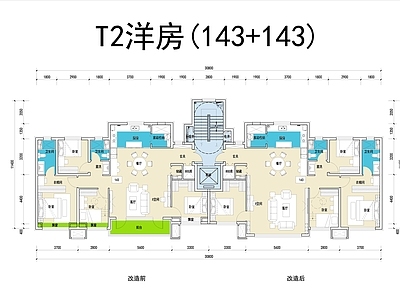 现代住宅楼建筑 T2洋房户型 施工图