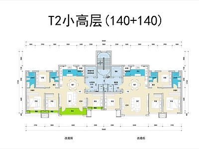 现代住宅楼建筑 T2小高层户型 施工图