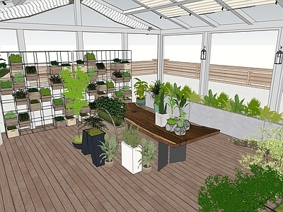 简约美式屋顶花园 屋顶花园阳光房 阳光房室内花园 户外阳光房软装 室内植物花架