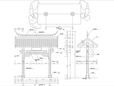 中式门头 垂花门仿古建筑 门楼 庭院大门 入口大门 入户门 施工图