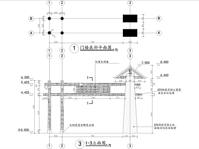 新中式门头 门楼 入口大门 景观大门 仿古建筑门廊 施工图