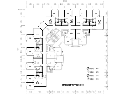 单身公寓 户型图 建筑平面图 一室两室一厅一卫 施工图