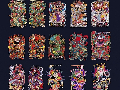 中式挂件 门神画