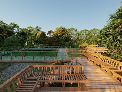 中式复古木屋 特色木平台 木栈道 防腐木木平台栈道 防腐木 木质架空步道