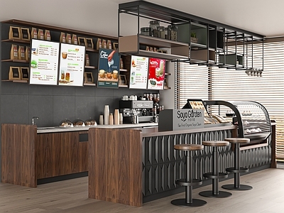 现代咖啡厅 奶茶店 咖啡吧台 面包店展柜 咖啡机 工作台