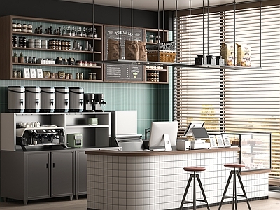 现代咖啡厅 奶茶店 咖啡吧台 咖啡机 工作台 面包店展柜