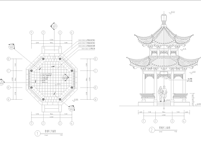中式亭子图库 古建重檐六角亭 施工图