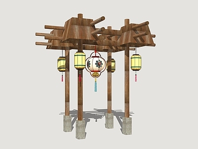 新中式廊架 灯笼架 木廊架 美陈灯笼