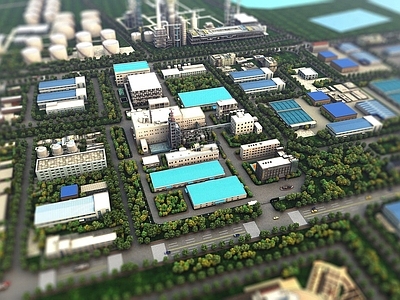 现代厂区鸟瞰场景