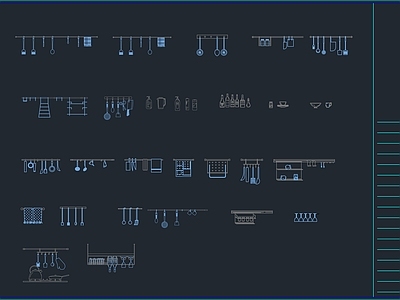 现代厨房设施 厨房用具 厨房挂件 厨房吊台 玻璃杯 酒杯 施工图