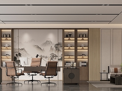 现代新中式董事长办公室 董事长办公室