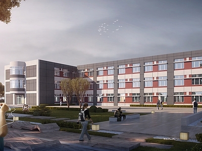 现代学校外观 学校场景 办公 公建