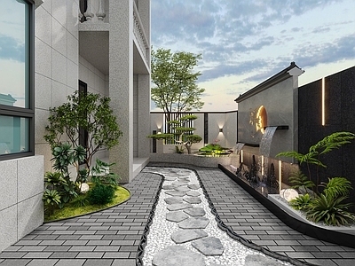 现代新中式住宅景观 庭院