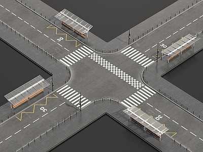 现代其他景观小品 现代十字马路街道