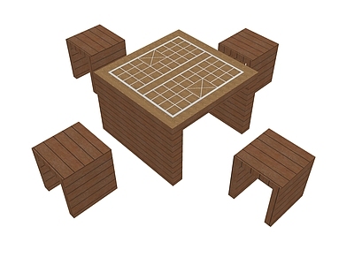 新中式休闲桌椅 木饰面象棋桌