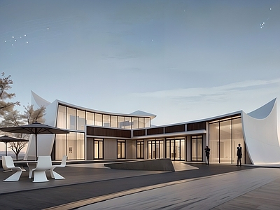 现代简约售楼处建筑 现代曲线会所 会所 售楼处 现代简 曲线屋顶