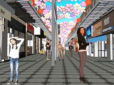 现代商场建筑 夜市 商业街
