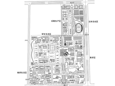 校园景观 大学学院学校校区 规划总平面图 教学办公实验楼 学生宿舍教工住宅 科研培训学术中心 施工图