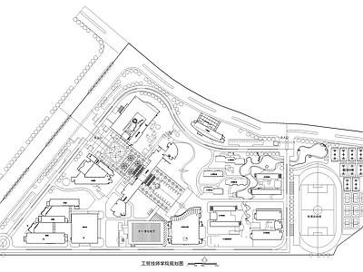 校园景观 大学技工学院学校 校区规划总平面图 教学办公培训楼 实训车间公寓宿舍 多功能厅饭堂 施工图
