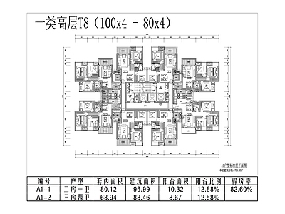现代住宅楼建筑 一类高层T8 施工图
