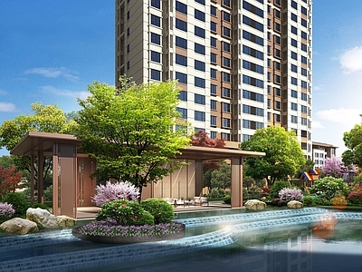 现代其他景观小品 新中式风格景观水景
