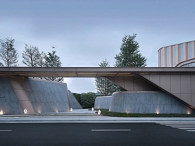 现代街道外景 道路 人行道 街道夜景 示范区大门 小区大门