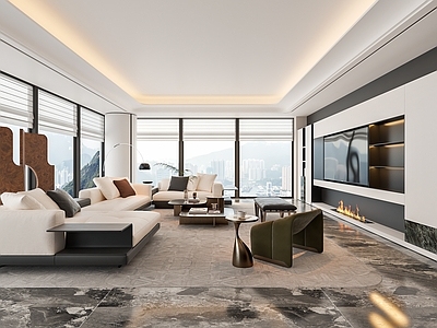 现代意式别墅客厅 minotti 大平层客厅 沙发组合