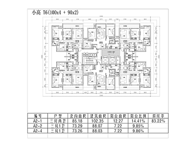现代住宅楼建筑 小高T6 90至100 施工图