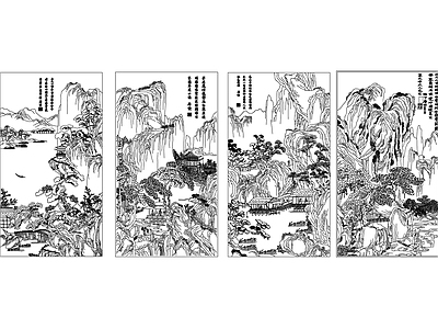 新中式挂画 唐伯虎山水画 山水画 施工图