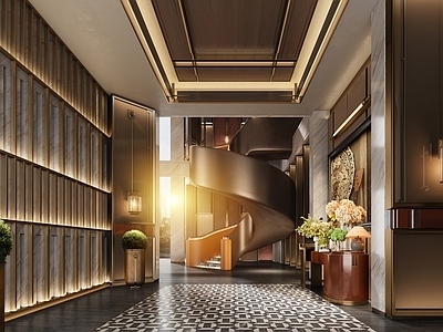 现代轻奢酒店大堂 酒店 酒店大堂 酒店楼梯 端景台 酒店休息区