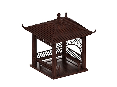 现代其他景观小品 中式四角木质凉亭