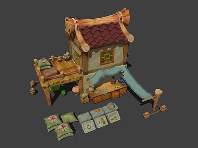 中式复古风格建筑 杂货店 场景建筑