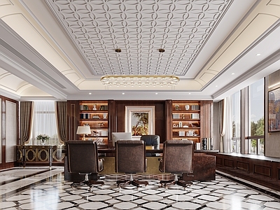欧式美式董事长办公室 欧式办公室 别墅书房 艺术吊灯 总经理办公室