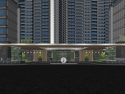 现代极简酒店建筑 高层酒店建筑 酒店大门