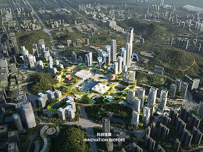 现代鸟瞰规划 广州科学城 城市设计 科技未来