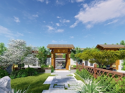 新中式禅意别墅庭院 山居康养庭院
