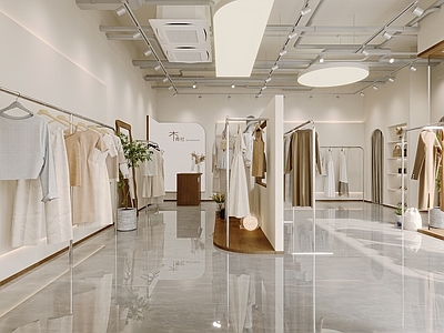 现代奶油服装店 服装店 门头 室内效果