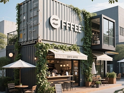 现代其他外立面 咖啡店铺 外摆 建筑外立面 爬藤植物