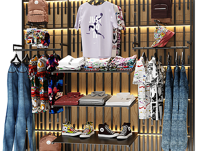 现代工业服装店 男装店 运动专卖 服装店衣架 体恤衫 服装店展示架