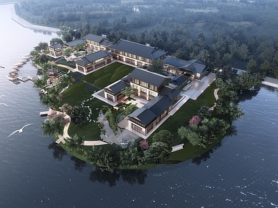 新中式中式四合院 新中式别墅住宅 四合院 豪宅
